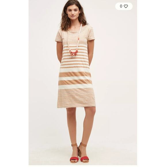 Maeve Dress Womens X Small Tan White Haven Stripe Shift Cotton Anthropologie - Picture 1 of 9